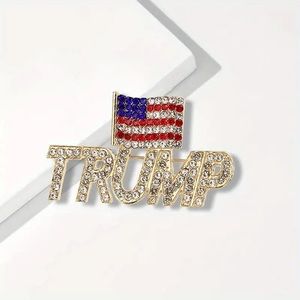 🇺🇸Blingy Beautiful Patriotic “TRUMP” Rhinestone & American Flag Gold Brooch!